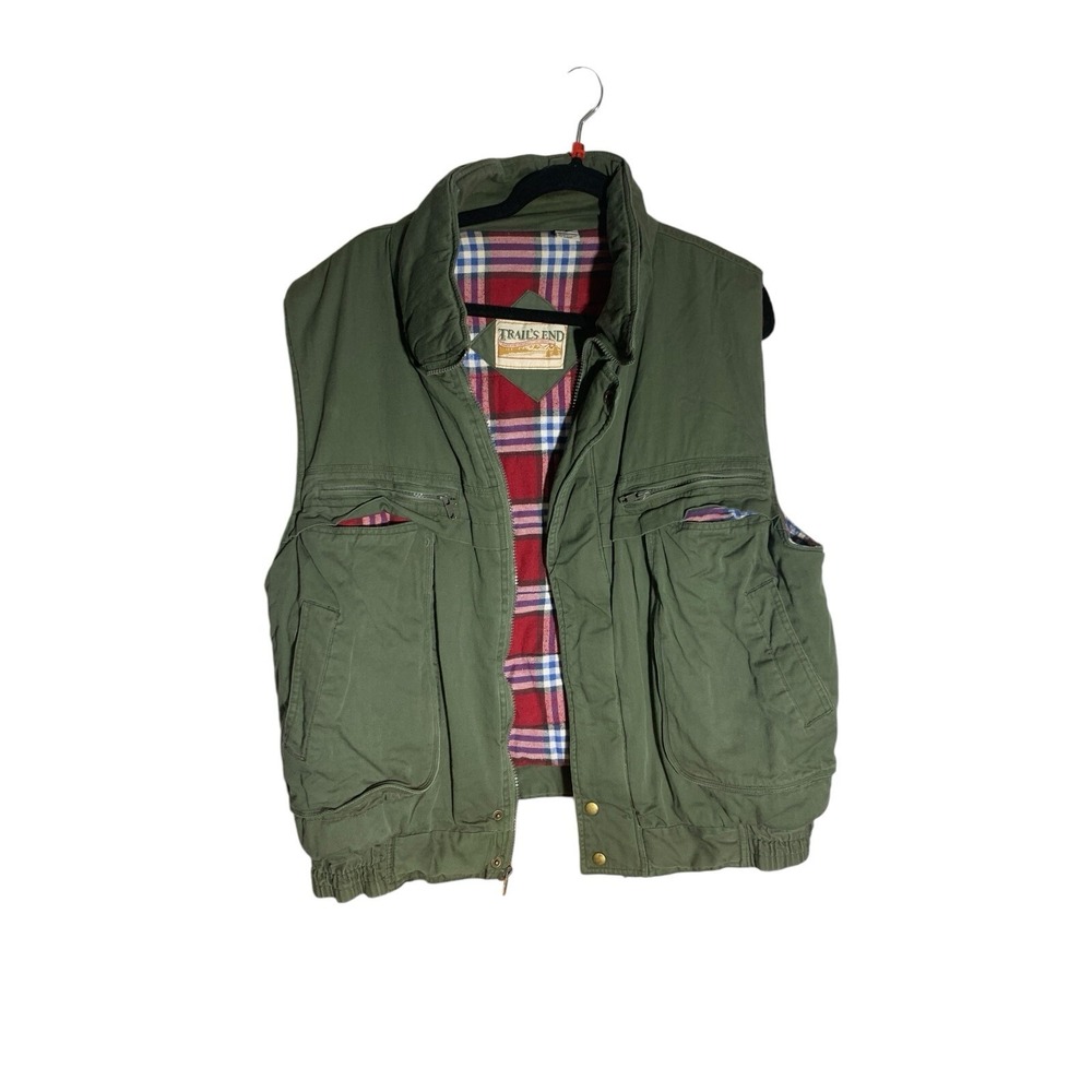 Trails End Vest Mens XLarge Vtg Full Zip Green Pockets Flannel Lined